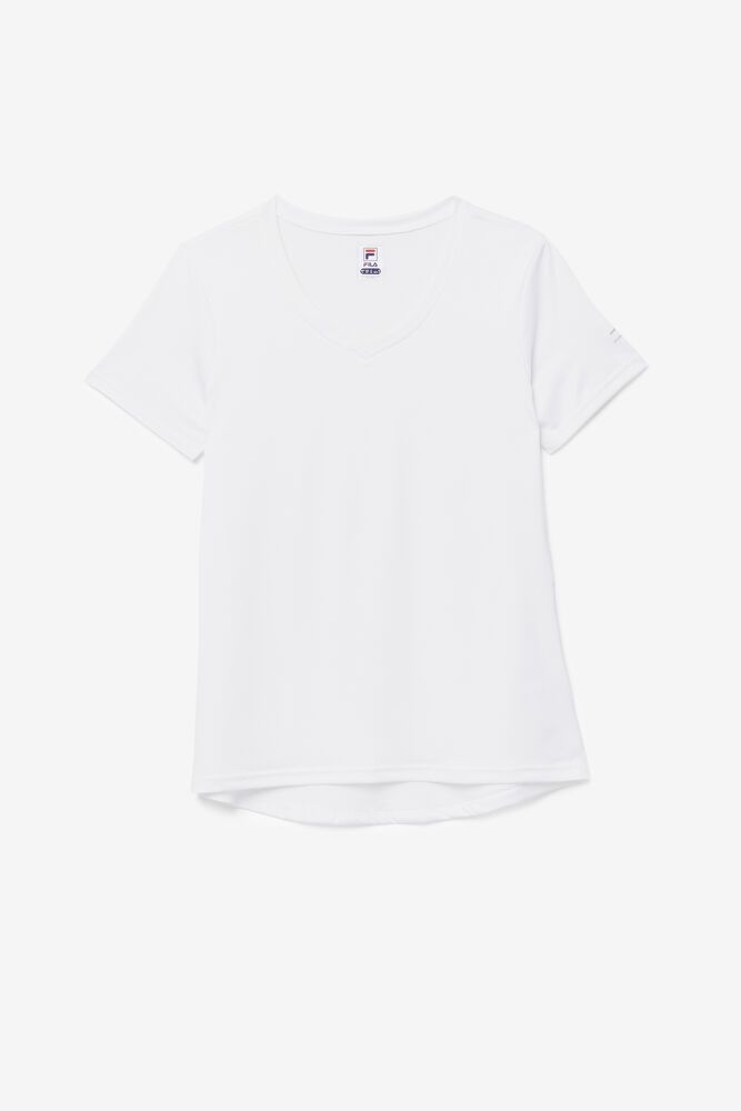 Fila Pickleball Silky V-neck White T-Shirt Womens - NZ 48506-TJON